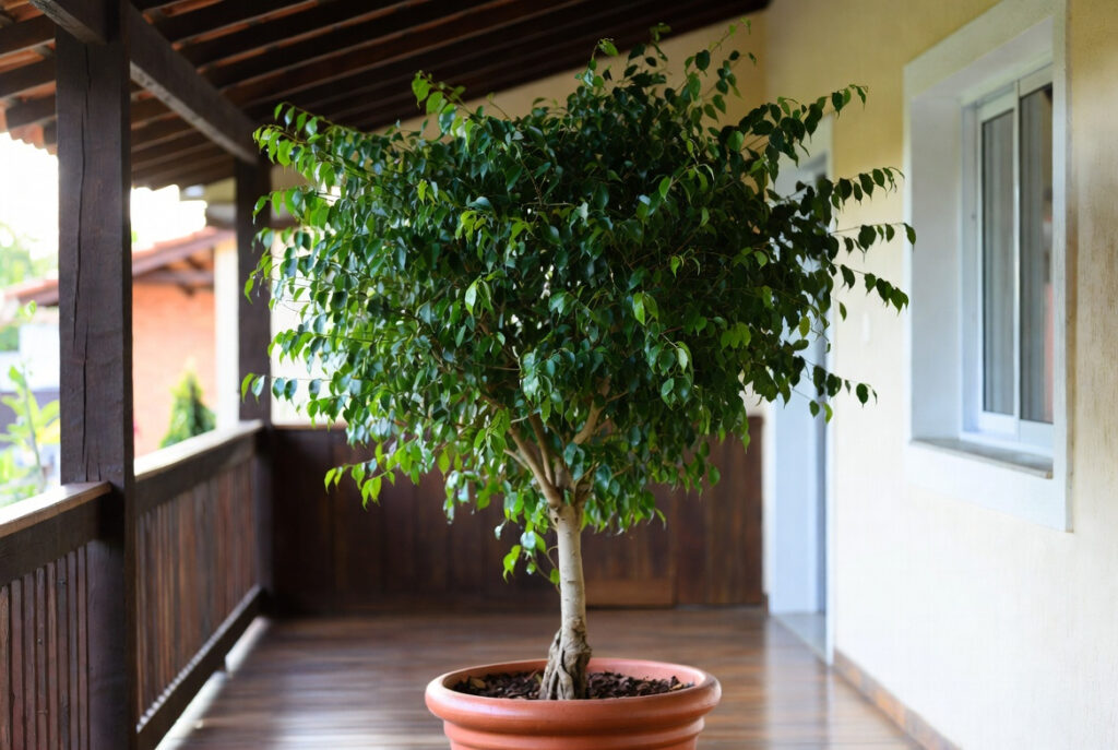 arvores em vasos na sombra