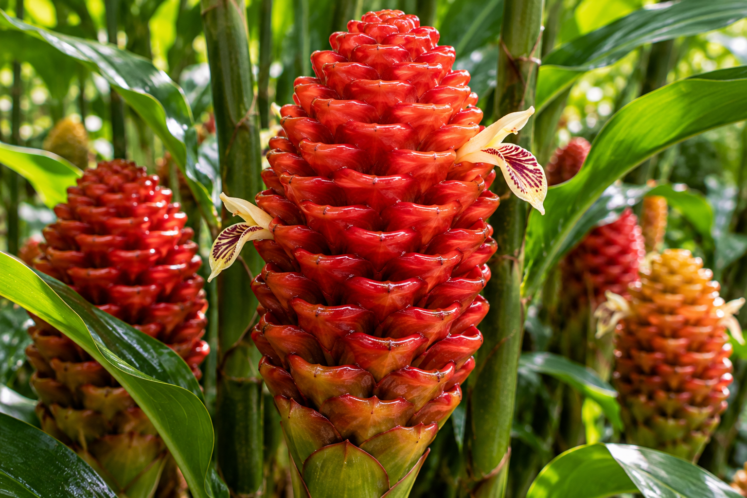 Gengibres Vermelhos no Jardim Tropical